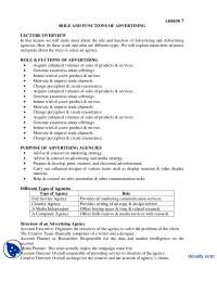 Role and Function-Advertising and Promotion-Lecture Handout