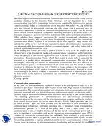 A Critical Political Economy for Twenty-First Century-International Communication-Lecture Handout