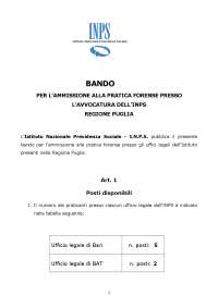Bando per l'ammissione alla pratica forense presso l'Avvocatura dell'INPS in Puglia