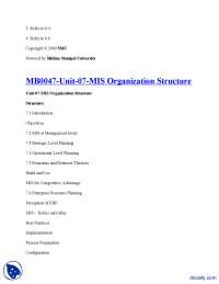 MIS Organization Structure-Management Information System-Lecture Notes