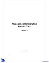 Computer Based Information Systems-Management Information System-Lecture Notes
