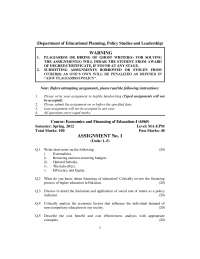Efficiency and Equity, Cost Benefit and Cost Effectiveness Analysis-Economics and Financing of Education-Assignment