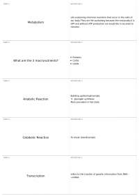 Metabolism and Molecular Biology Terminology