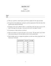 Midterm Exam with Questions - Fundamental Mathematics | MATH 348