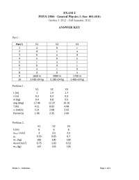 Past Exam 2 with Answer Key - General Physics I | PHYS 1500 - Docsity