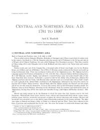 Central and Northern Asia in the 17th and 18th Centuries: Mongols, Russia, and the Afghans