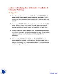 Cross Rates and Triangular Arbitrage - International Finance - Quiz