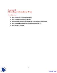 Financing of International Trade - International Finance - Quiz