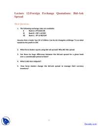 Bid Ask Spread - International Finance - Quiz