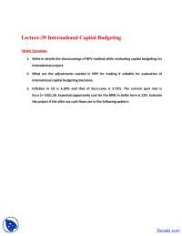 International Capital Budgeting - International Finance - Quiz