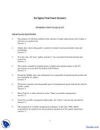 Introduction to Quality - Six Sigma- Solved Quiz