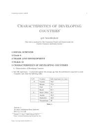 Characteristics of developing countries