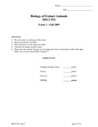 Exam 1 Fall 2009 - Biology of Extinct Animals | BSCI 392