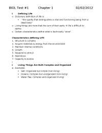 Test 1 - General Biology - Fall 2012 | BIOL 1001 - Docsity
