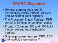 SPARC Registers, Windows - Computer Architecture - Lecture Slides