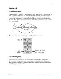 DFA Minimization - Compiler Construction - Lecture Notes