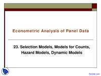 Selection Models, Models for Counts - Econometric Analysis of Panel Data - Lecture Slides