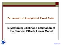 Maximum Likelihood Estimation - Econometric Analysis of Panel Data - Lecture Slides