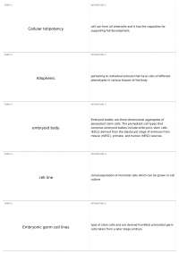 Cellular Totipotency and Stem Cells: Definitions and Developmental Biology