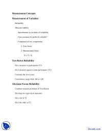 Measurement of Variables - Experimental Psychology - Lecture Notes