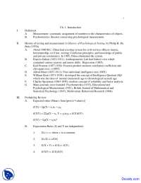Introduction to Measurement, Psychometrics - Basic Statistics for Behavioral Sciences - Lecture Notes