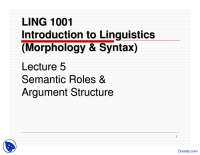Semantic Roles, Argument Structure - Introduction to Linguistics - Lecture Slides