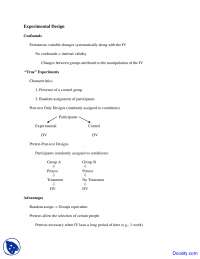 Experimental Design - Experimental Psychology - Lecture Notes