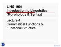 Grammatical Functions, Functional Structure - Introduction to Linguistics - Lecture Slides
