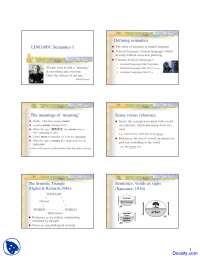 Semantics, Sense and Reference - Introduction to Linguistics - Lecture Slides