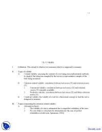 Validity, Types of Validity - Basic Statistics for Behavioral Sciences - Lecture Notes