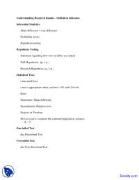 Statistical Inference - Experimental Psychology - Lecture Notes