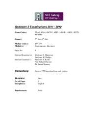 Examinations Document for Contemporary Literature Course, 2011-2012