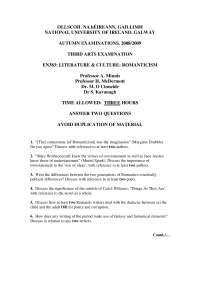 Autumn Examinations, 2008/2009 - Romanticism: Literature & Culture - EN383