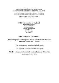 EN125 Exam Paper, Introduction to English 2, NUI Galway, 2010/2011