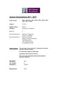 Autumn Examinations 2011-2012: English Exam with Novel Analysis and Poem Interpretation