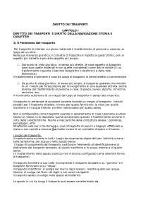 Il fenomeno del trasporto - Appunti di Diritto dei trasporti