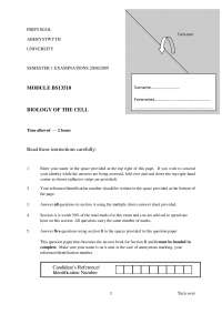 Exam Question Paper: Biology I
