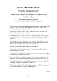 Biology Coordination & Function Exam - Aberystwyth Uni, Semester 2 2009