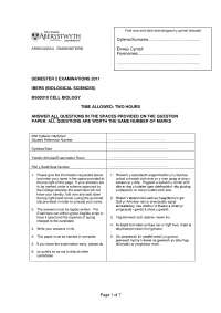Cell Biology Examination 2011: BS00310 - Cell Biology