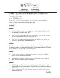 Monetarist Model - Macroeconomic behaviour and Systems - Past Exam