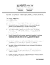 Managerialism - Corporate Governance, Ethics and Regulation - Past Exam