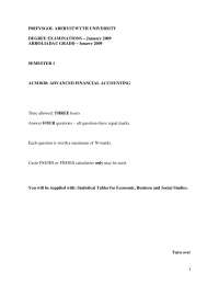 Financial Accounting Exam Questions - Aberystwyth University, Jan 2009 (Advanced)