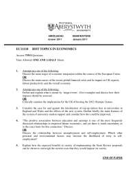 Financial Crisis - Hot Topics in Economics - Past Exam