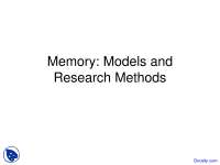 Memory Models and Research Methods - Cognitive Psychology - Lecture ...