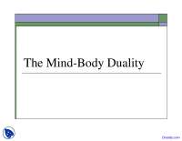 Mind Body Duality - Mind, Brain and Behaviour - Lecture Slides