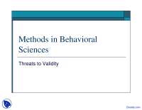 Threats to Validity - Methods in the Behavioral Sciences - Lecture ...
