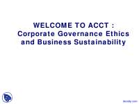Business Sustainability - Corporate Governance and Ethics - Lecture Slides