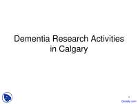 Calgary's Dementia Research: Brain Aging, Cognitive Clinic, and Exercise