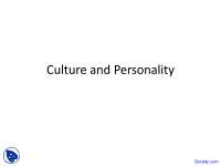 Culture and Personality - Comparative Study of Human Maturation - Lecture Slides