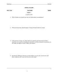 Final Exam Questions | Petrophysics 2005 | PGE 424